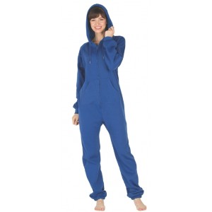 Schlafoverall Hausanzug Jogginganzug (Fleece) BLUE mit Kapuze